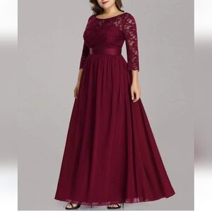 Plus Size See-Through Floor Length Lace Bridesmaid Dress With Half Sleeve
